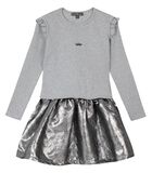 Chique bi-materiaal jurk in zilver canvas image number 0