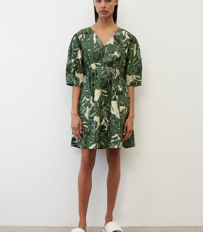 Korte jurk met print all-over en volumineuze mouwen image number 0