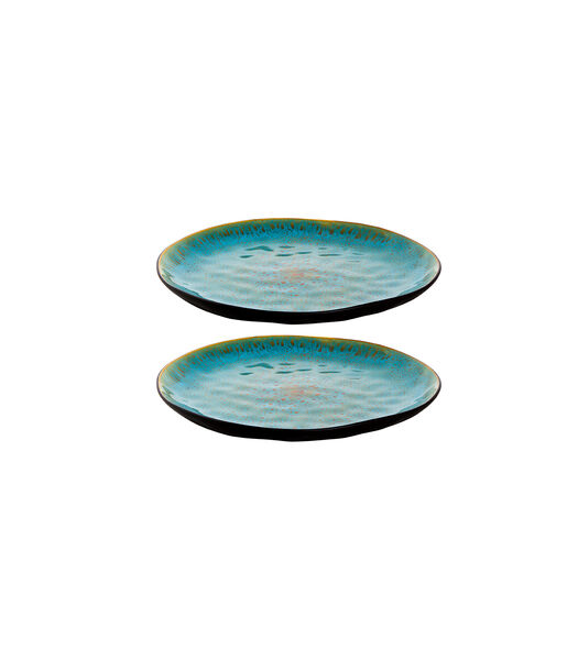 Bord Lotus 27.5 cm Zwart Turquoise Stoneware 2 stuk(s)