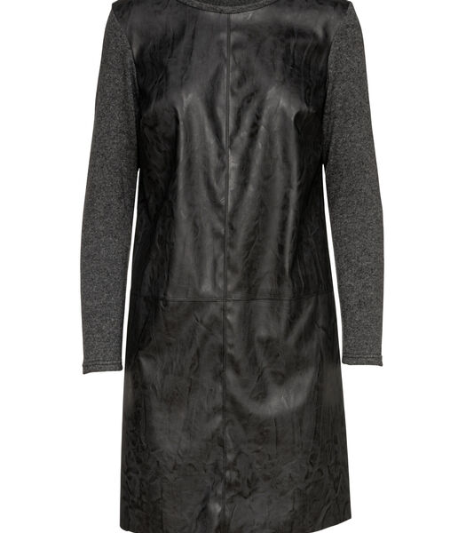 Robe en tricot gris foncé avec détails en simili cuir