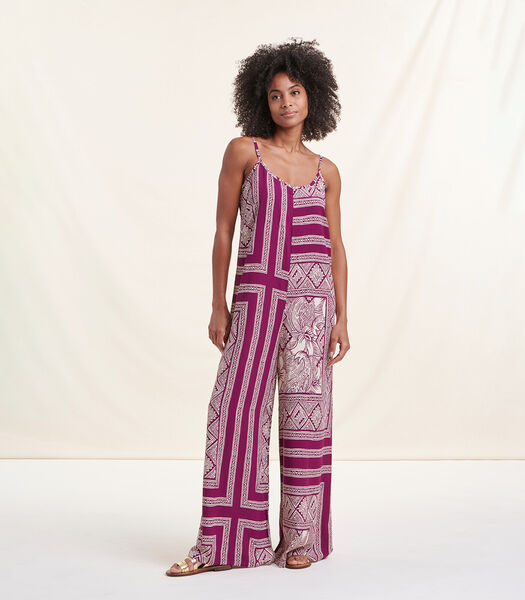 Combinaison ample violette à bretelles imprimé foulard