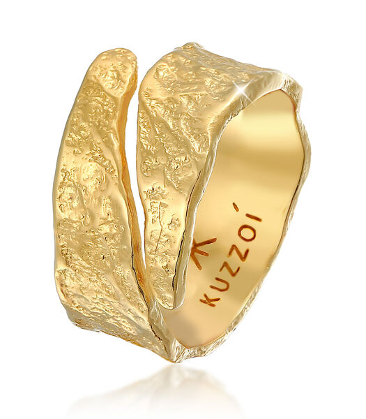 Ring Heren Ring Structuur Gebruikte Look In 925 Sterling Zilver Gold Plated