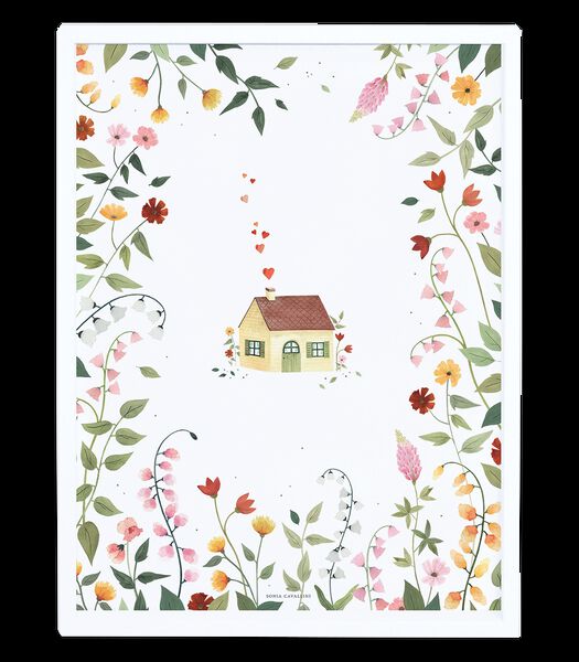 QUEYRAN - Affiche encadrée - Maison et fleurs des champs