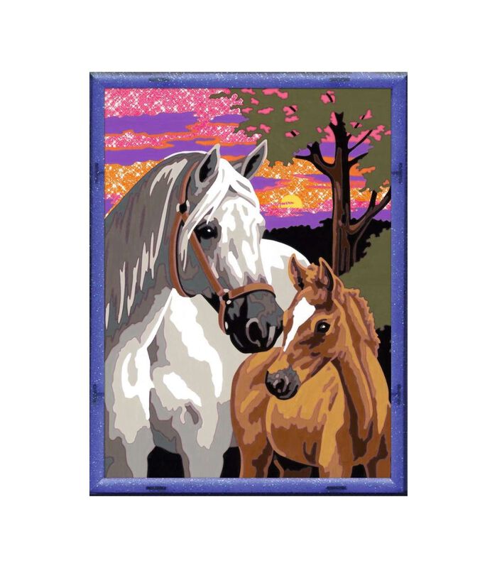 Schilderen op nummer Paarden in de zonsondergang image number 1