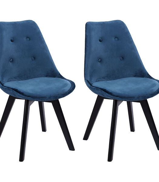 Set van 2 blauwe NORA fluwelen stoelen met kussen