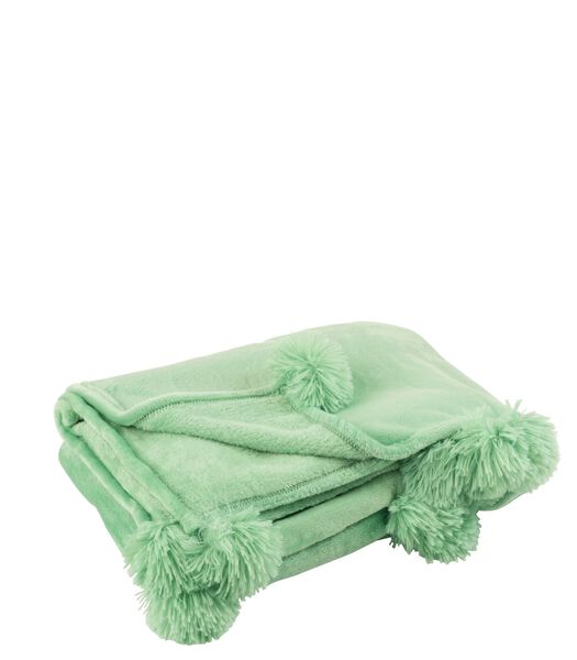 Plaid Pompon Polyester Vert Vif