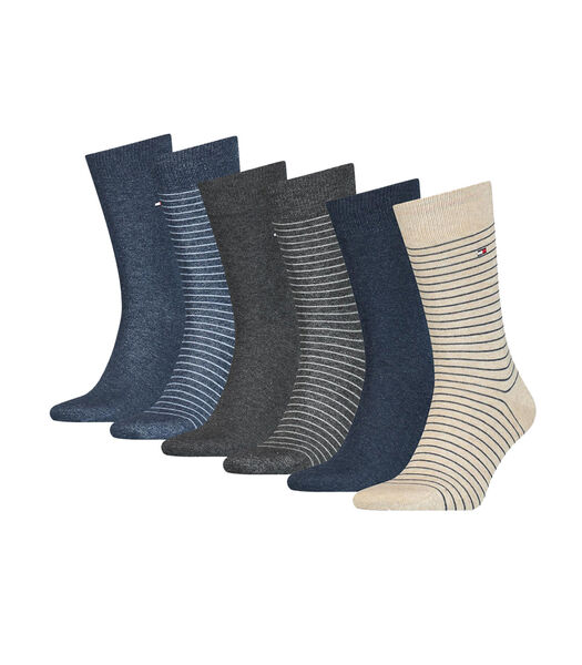 Small Stripe Sokken Heren 6-pack Antraciet/Jeans/Beige