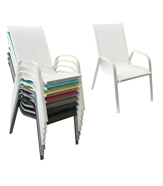 Set van 8 MARBELLA wit textilene stoelen - wit aluminium