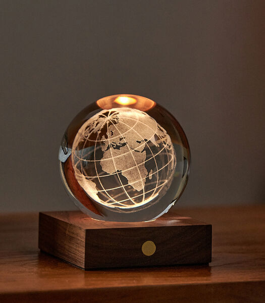 Amber Crystal Objet Lumineux - 3D Globe Terrestre - Noyer