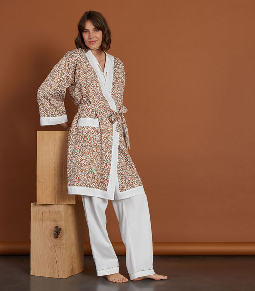 Kimono court en satin de coton, Essentiel uni