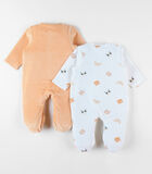 Set de 2 pyjamas 1 pièce en velours, écru/abricot image number 1