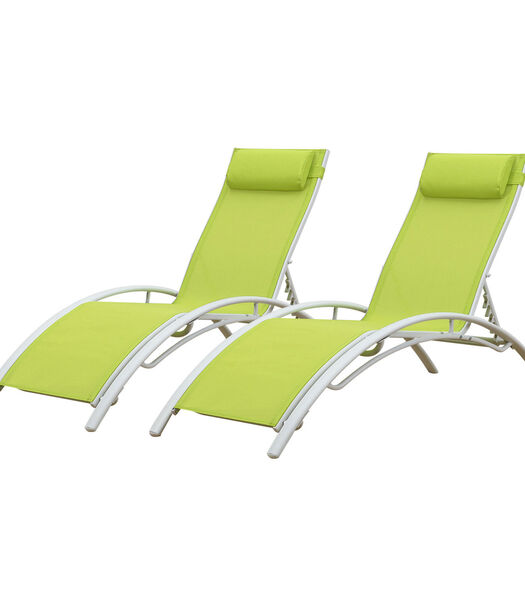 Set van 2 GALAPAGOS groene textilene ligstoelen - wit aluminium