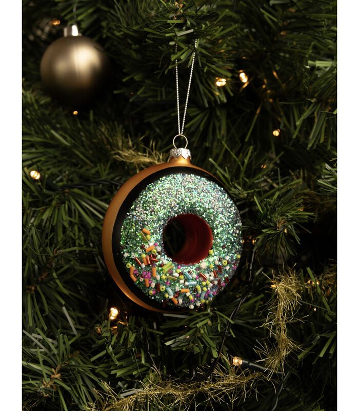 Kerstbal Donut Bruin/Blauw 10 cm image number 2