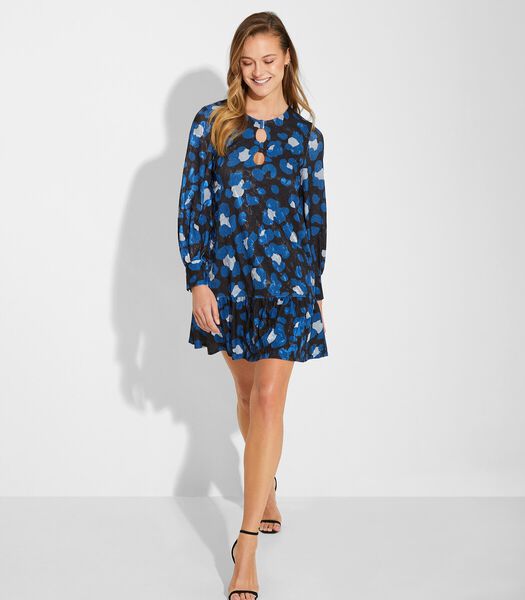 Mini-jurk Met Ruches Onderaan Donkerblauw