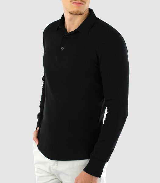 Heren Polo Lange Mouw - Strijkvrij Poloshirt - Zwart - Slim Fit - Excellent Katoen