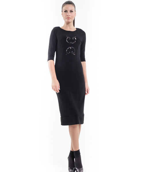 Stretch jurk met pailletten detail in zwart