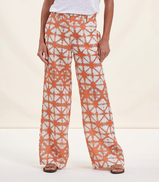 Pantalon large orange en lin à taille haute tie & dye