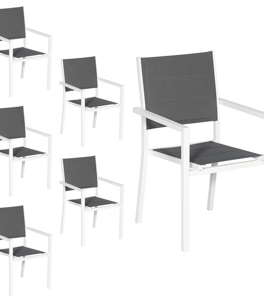 Lot de 6 chaises rembourrées en aluminium blanc - textilène gris