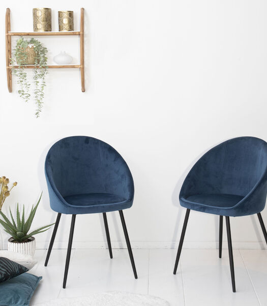 Set van 2 vintage DIANE blauw fluwelen stoelen