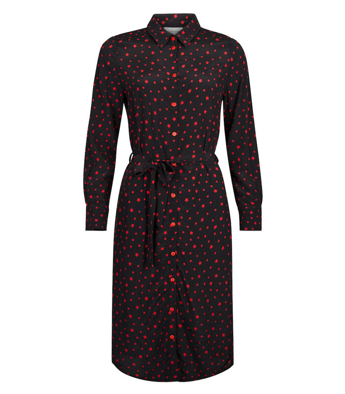 Zwarte jurk met rode sterren van viscose. image number 1