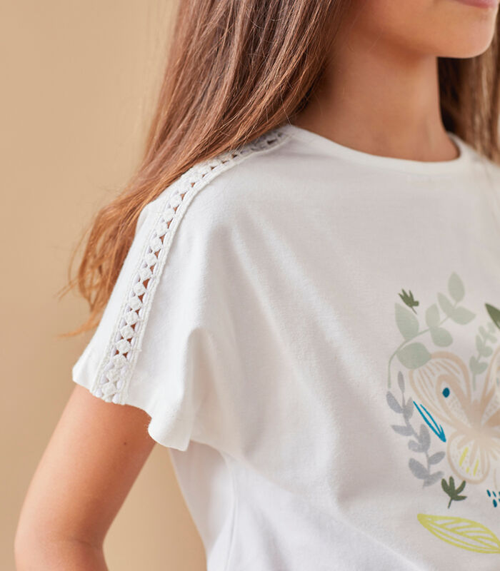 T-shirt met vlinderprint en korte mouwen, ecru image number 1
