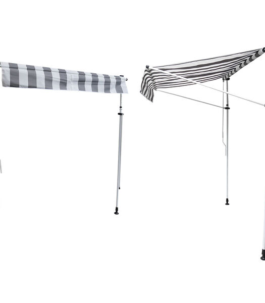CHENE balkonluifel 3 × 1.2m - Wit/grijs gestreept doek en wit frame