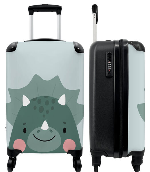 Bagage à main Valise avec 4 roues et serrure TSA (Dino - Vert - Animaux - Garçons - Design)