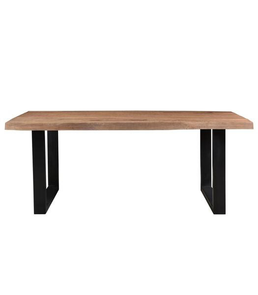 Omerta - Table de salle à manger - rectangulaire - tronc d'arbre - 220cm - mangue - naturel - pied en U en acier - laqué noir