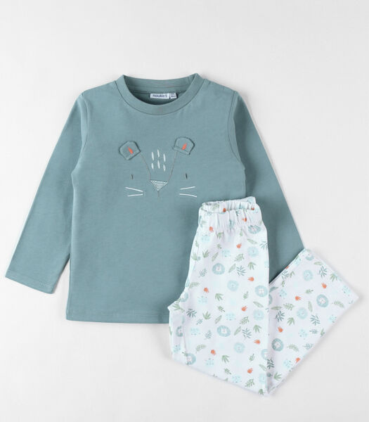 Pyjama 2 pièces léopard en jersey, sauge/écru