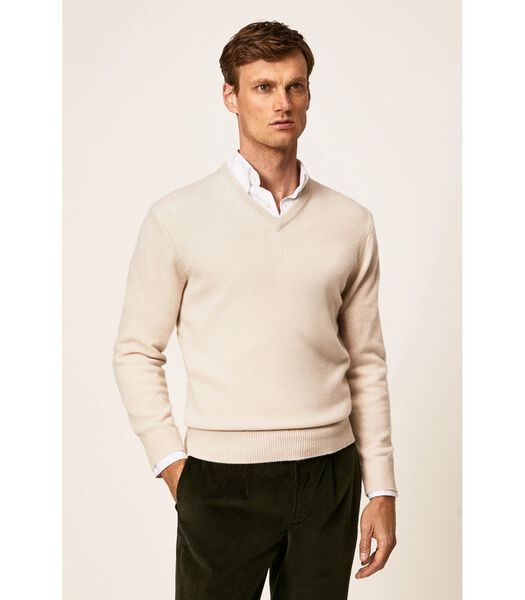 Pull Laine D'Agneau Col-V Ecru