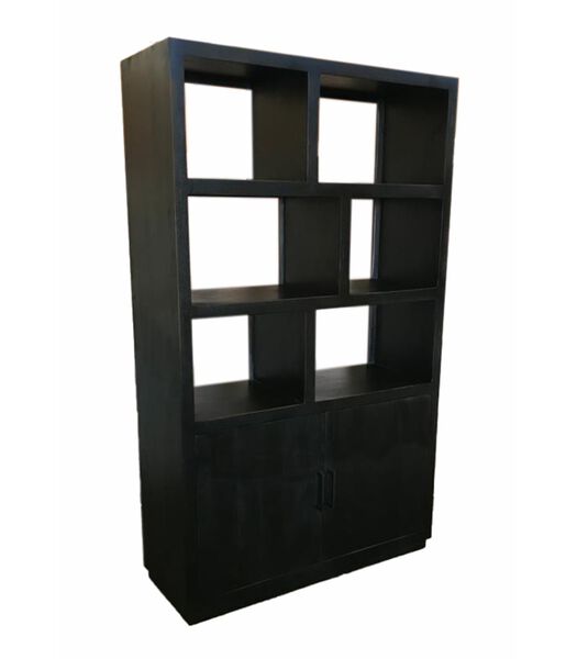 Black Omerta - Armoire bibliothèque - mangue - noir - 2 portes - 6 niches - châssis acier