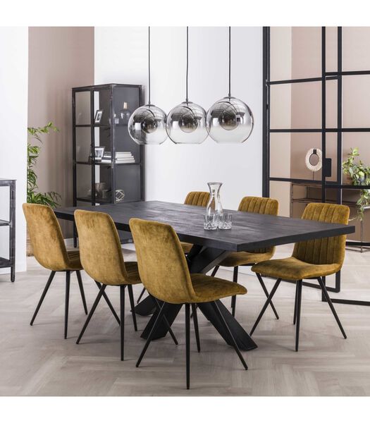 Lined Velvet - Chaise de salle à manger - set of 4 - velours - or - rayé - métal - noir
