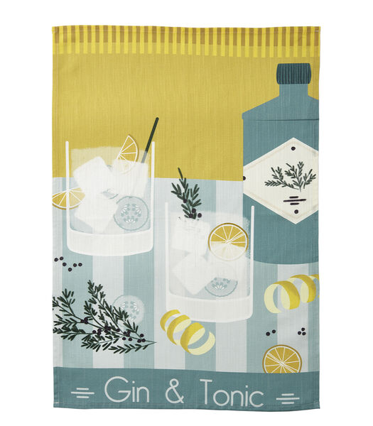 Gin tonic - Theedoek met print in halflinnen 50 x 75 cm