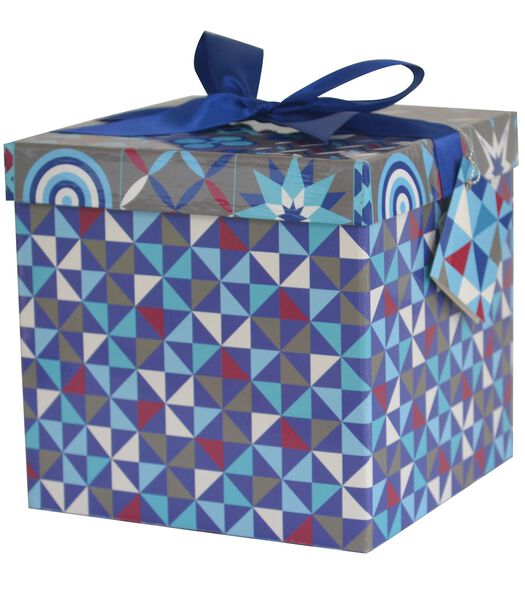 Boîte cadeau avec nœud  - Motifs graphiques bleus