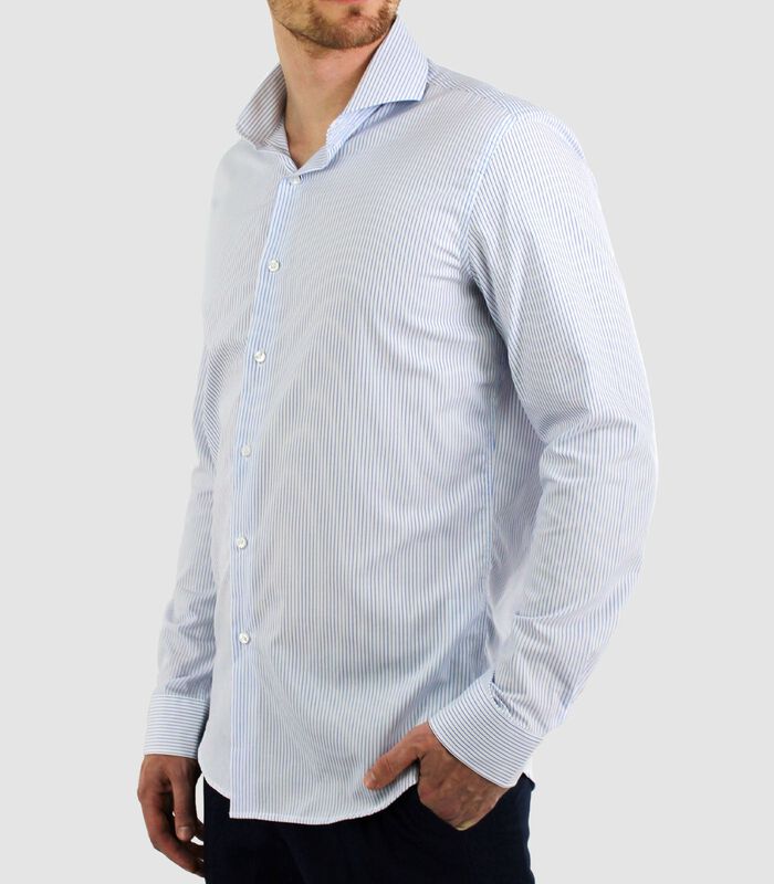 Strijkvrij Overhemd - Wit Blauw Gestreept - Slim Fit - Poplin Katoen - Lange Mouw image number 2