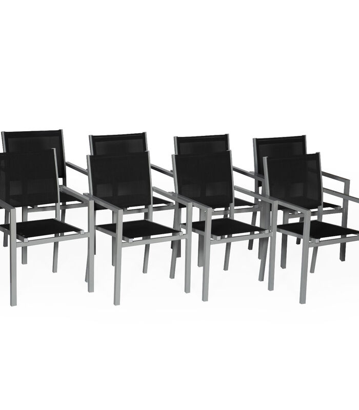Lot de 8 chaises en aluminium gris - textilène noir image number 0