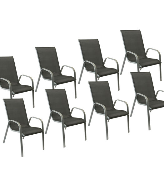 Set van 8 MARBELLA grijs textilene stoelen - grijs aluminium