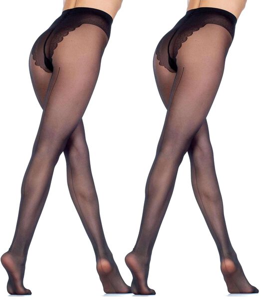 Giulia, Chic 20den Collants avec culotte bikini et couture noire (multipack)- Noir -  S