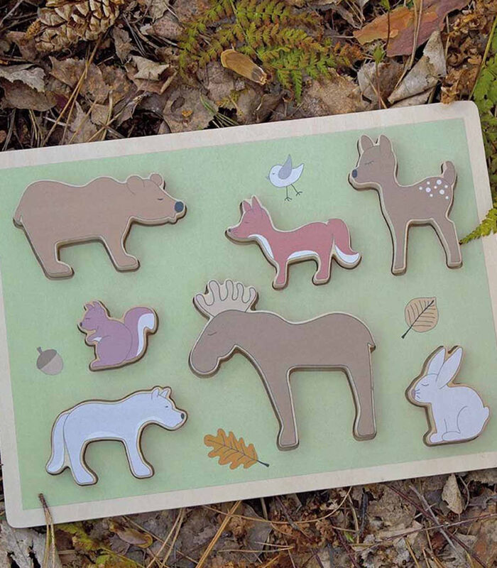 Babyspeeltje Grove puzzel in hout Dieren in het bos image number 1