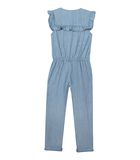 Lange jumpsuit met ruches in licht denim image number 1