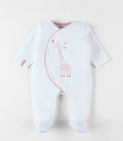 Pyjama 1 pièce girafe en velours, écru/rose clair