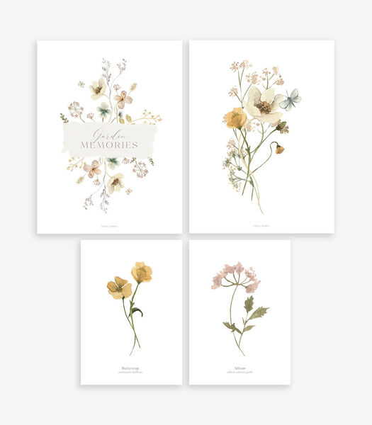 MADEMOISELLE - Set van 4 kinderposters - Botanische bloemen