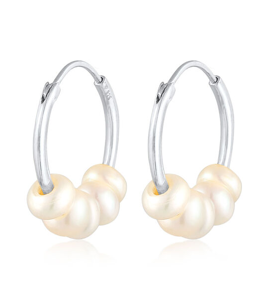 Boucles D'oreilles Créoles Femmes Bead Simple Avec  Perles De Culture D'eau Douce En Argent Sterling 925