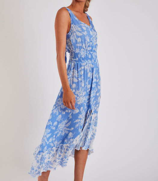 Blauw en wit bedrukte lange jurk Tara Jasminavoil