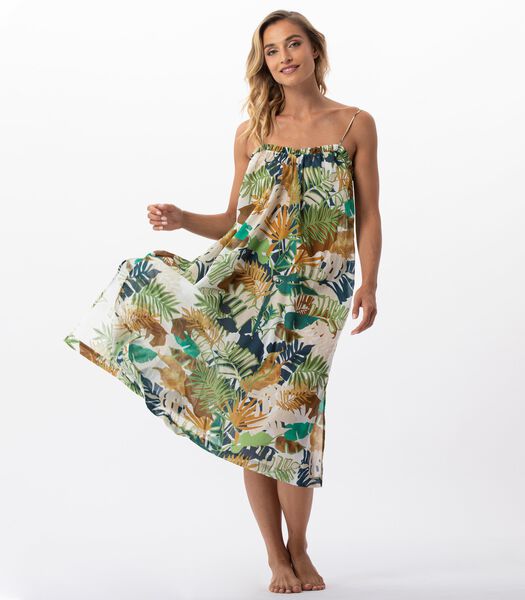 Lange jurk met plantenprint in 100% katoen PALMERAIE 741