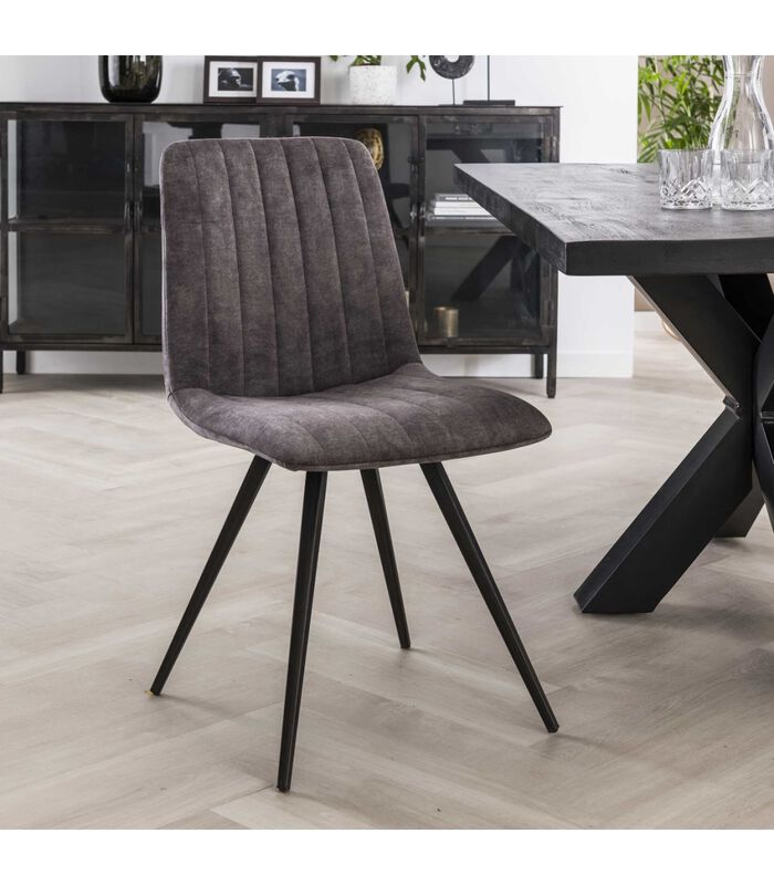 Lined Velvet - Chaise de salle à manger - lot de 4 - velours - gris - rayé - métal - noir image number 2