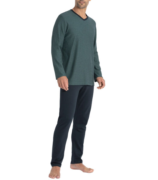 Pyjama long cardé 100% coton à micro motif jacquard Zen