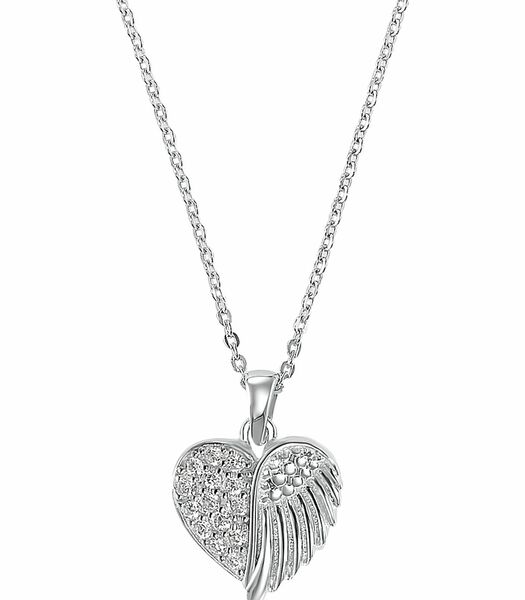 Chaîne avec pendentif pour dames, argent 925 Sterling, zirconium synth. | cœur avec ailes