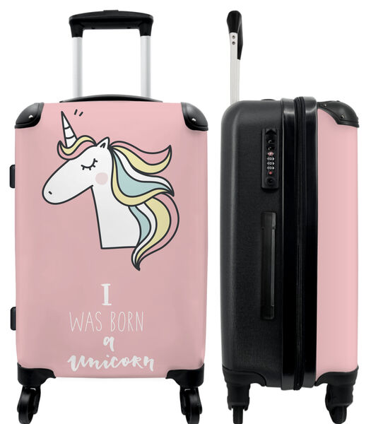 Handbagage Koffer met 4 wielen en TSA slot (Quote - Meisjes - Eenhoorn - Roze - I was born a Unicorn)