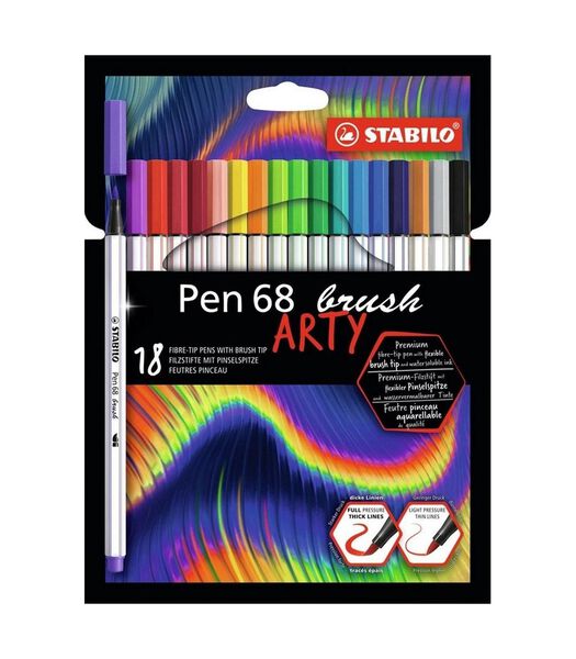 Pen 68 brush - premium brush viltstift - ARTY etui met 18 kleuren